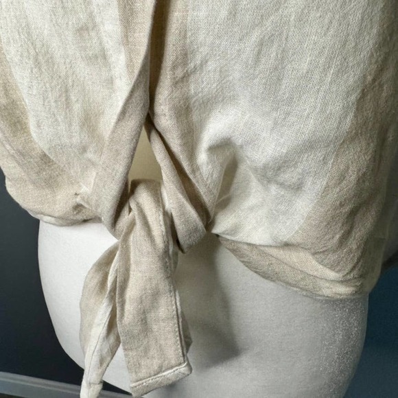 Urban Outfitters BDG Neutral Linen Blend Cropped Tie Front Button Down S - Picture 4 of 8